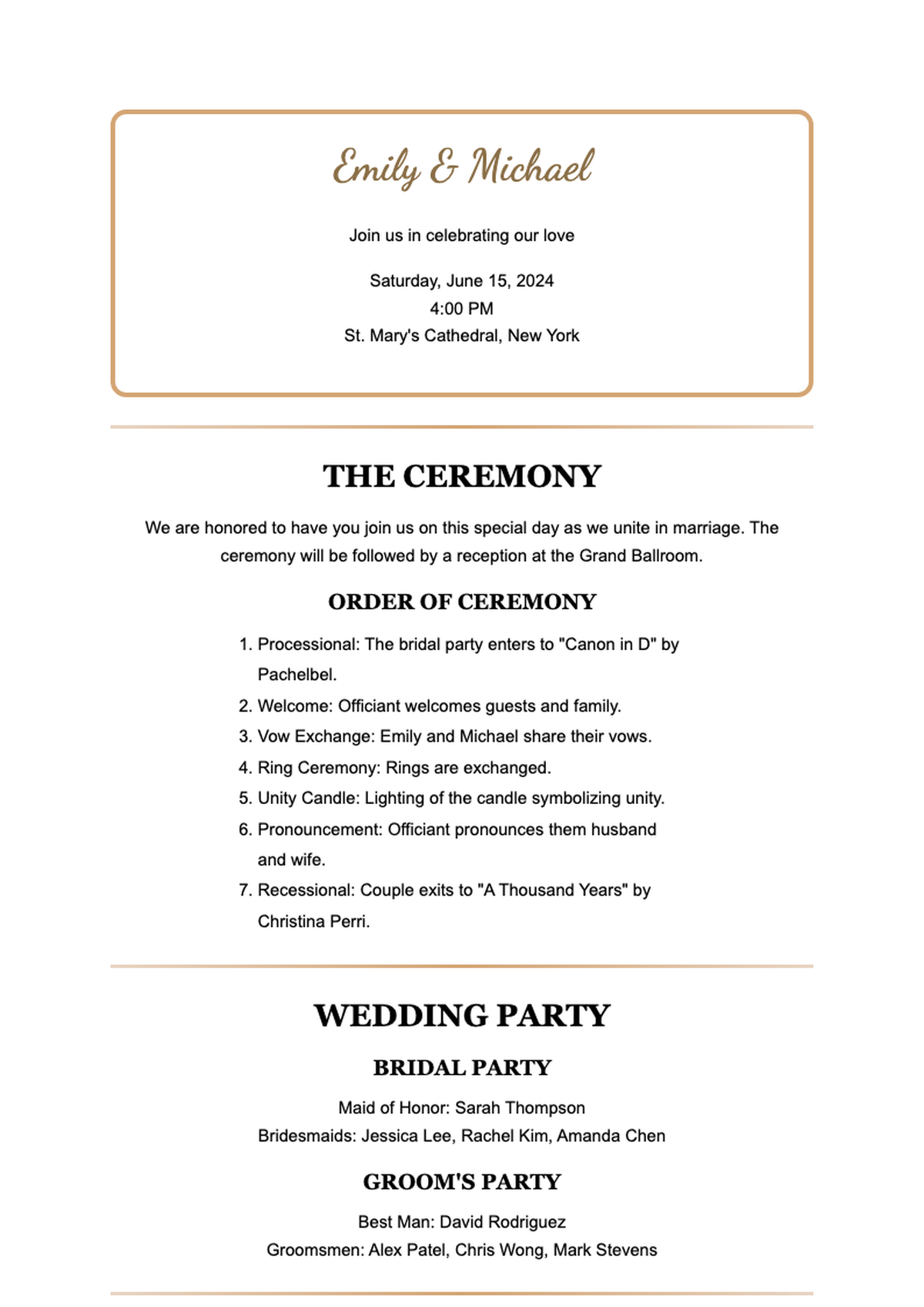 Elegant wedding ceremony program with floral design and dual panel layout_variant_1